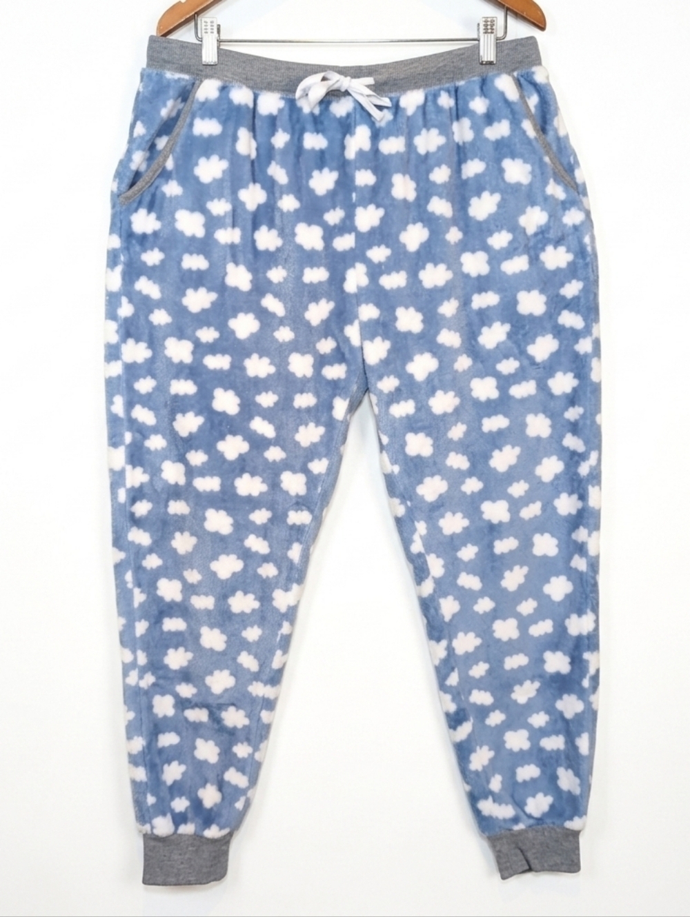 George Plush Pajama Pants Size XL Blue White Cloud Print Lounge Joggers Cozy